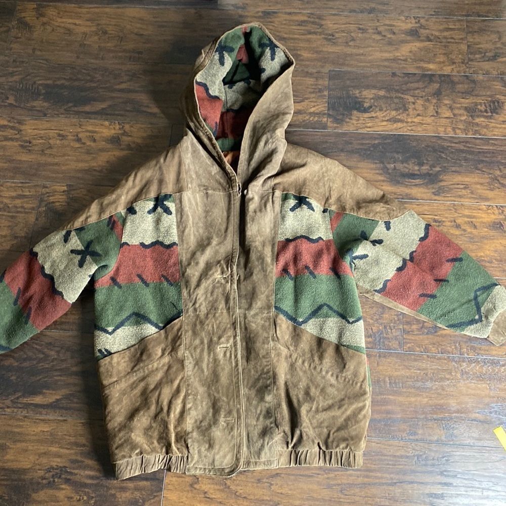 VTG Suede Hobo style hooded COMINT Leather size‎ L in GUC unique Jacket